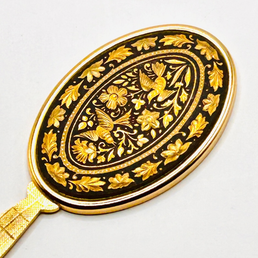 Toledo Damascene Gold and Black Hand Mirror Vintage 60’s Excellent Condition - Picture 2 of 8